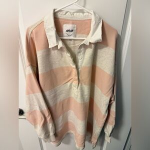 Aerie Soft Pink and Cream Rugby Shirt